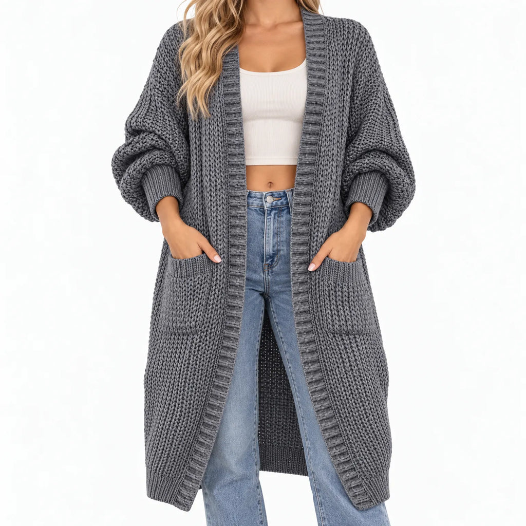 Kari  - Long Open Front Knit Cardigan