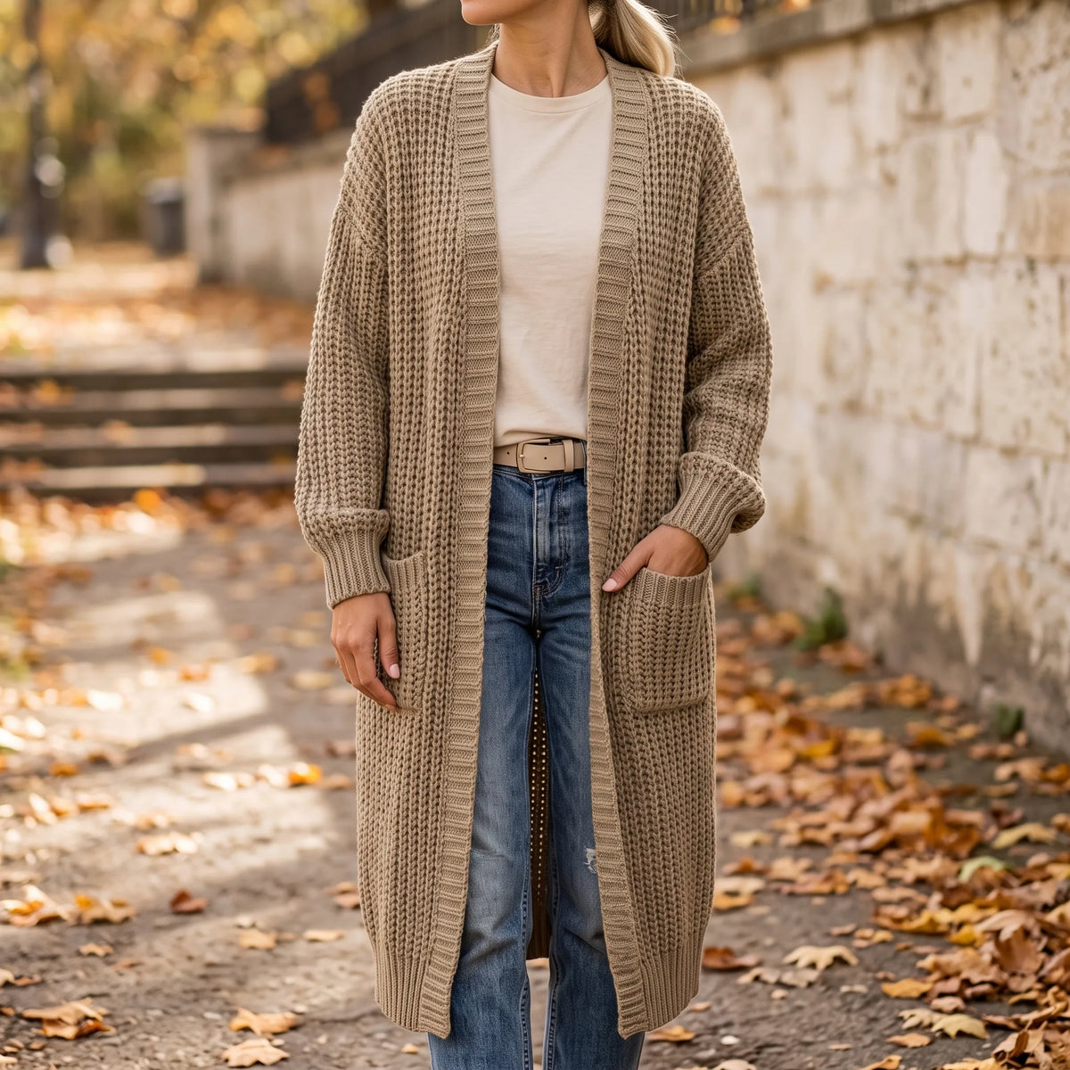 Kari  - Long Open Front Knit Cardigan