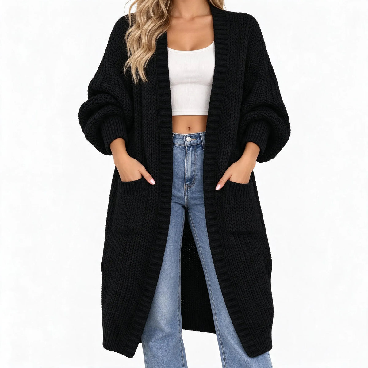 Kari  - Long Open Front Knit Cardigan