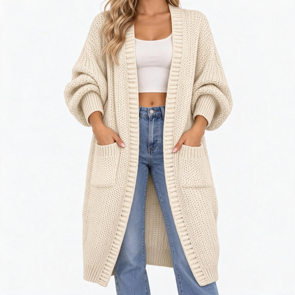Kari  - Long Open Front Knit Cardigan