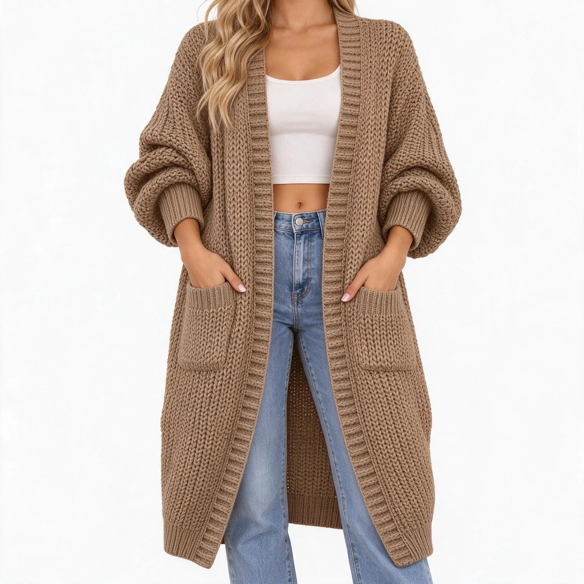 Kari  - Long Open Front Knit Cardigan
