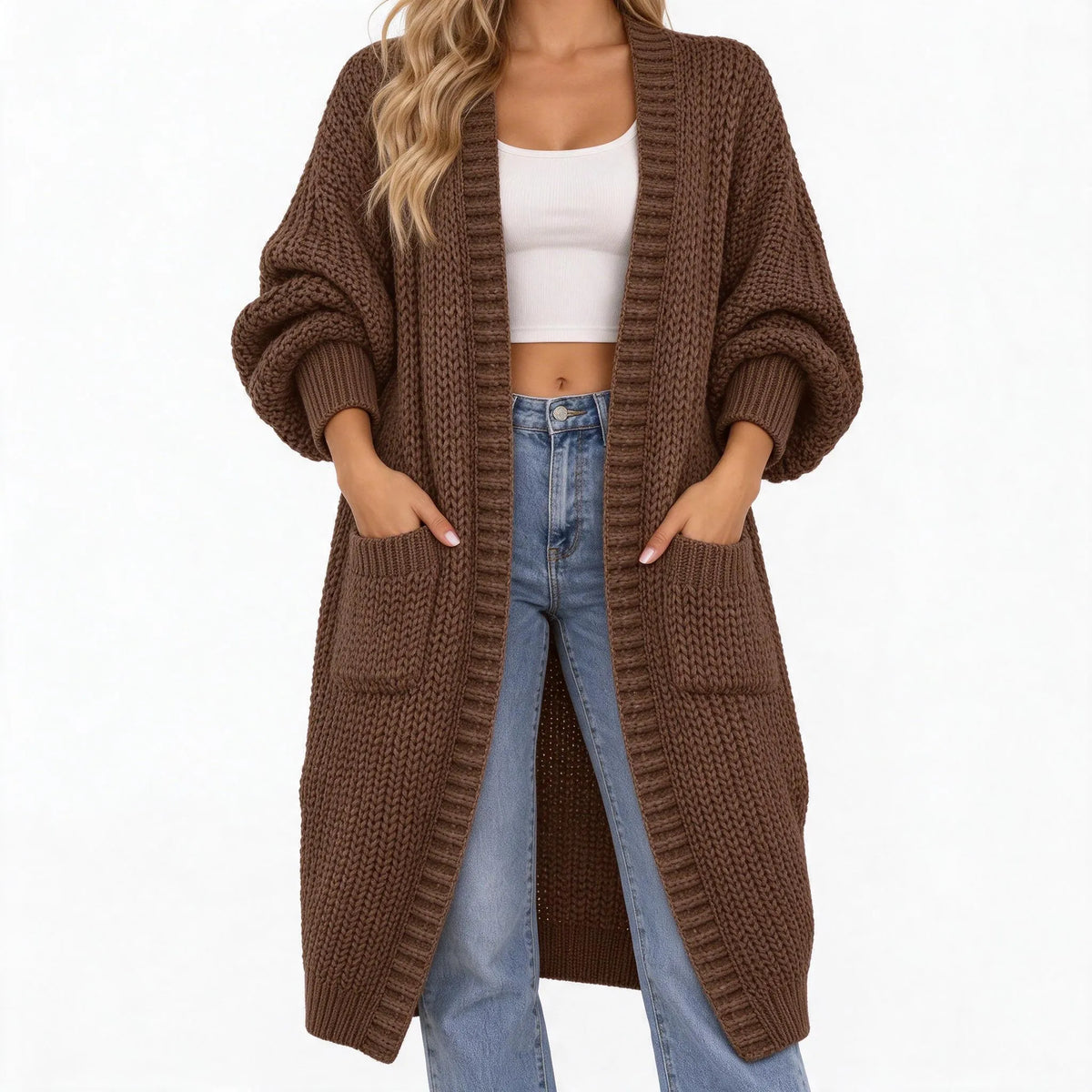 Kari  - Long Open Front Knit Cardigan