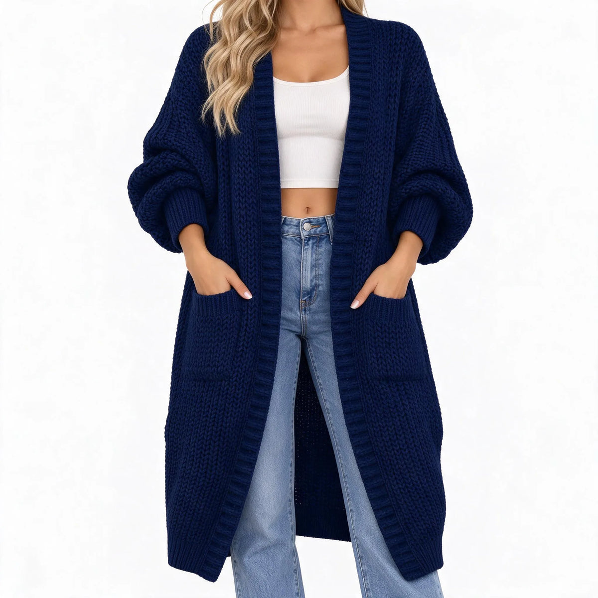 Kari  - Long Open Front Knit Cardigan
