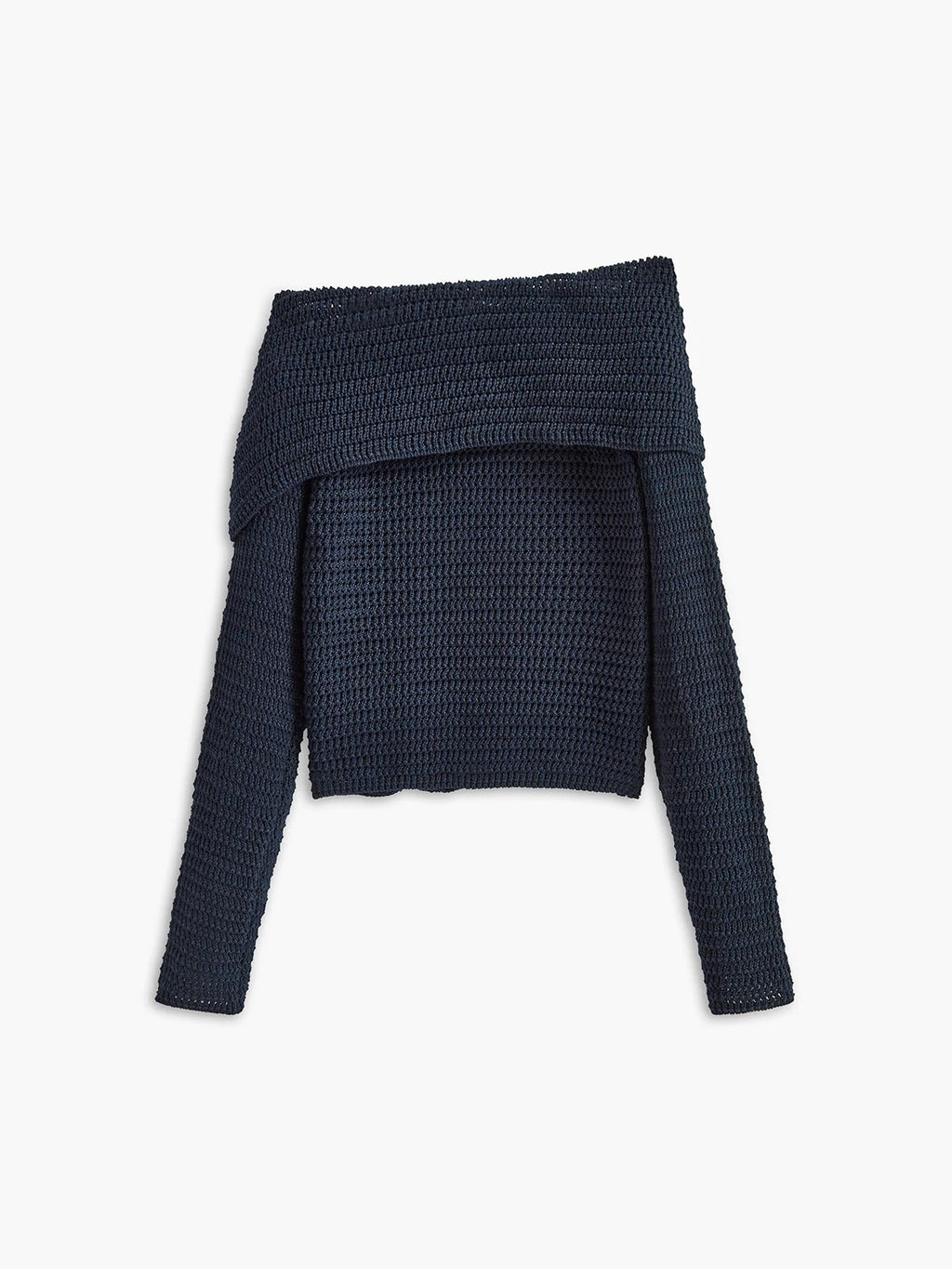 Kiara Collection | Women's Off-the-Shoulder Sweater with Button-Front Closure | Cropped Navy Long Sleeve for Stylish Comfort 1