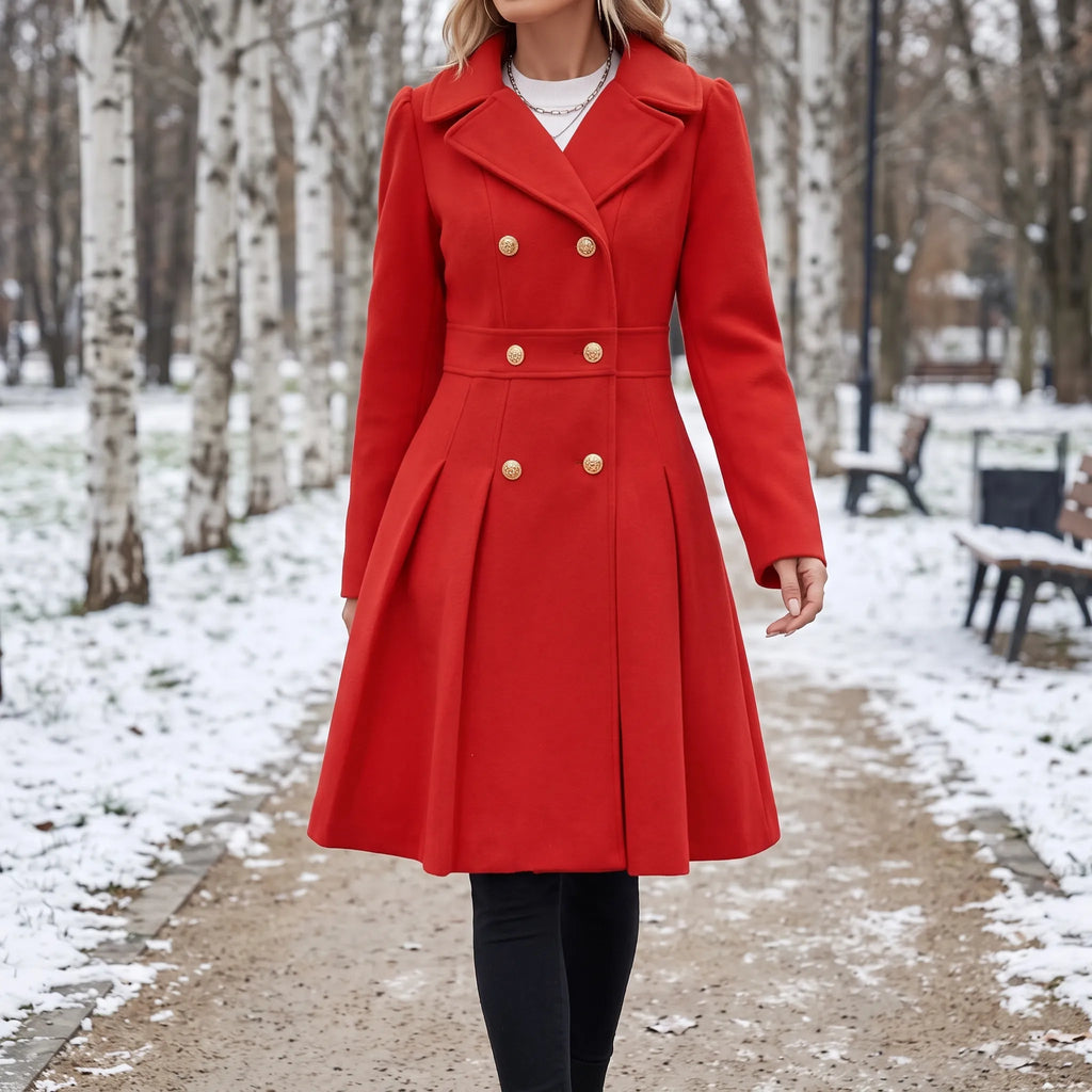 Lela  - Double Breasted Pleated Peacoat For Women