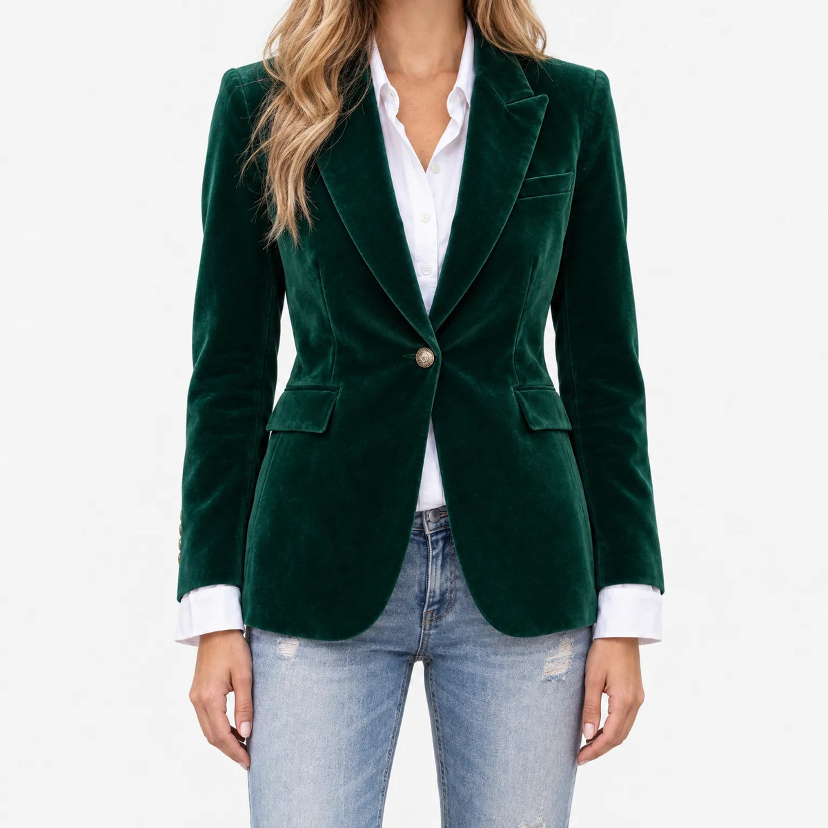 Lumina - Tailored Velvet Single-Button Blazer 