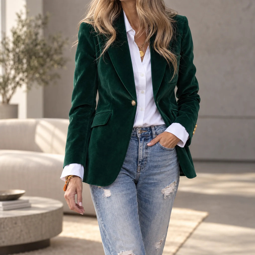 Lumina - Tailored Velvet Single-Button Blazer 
