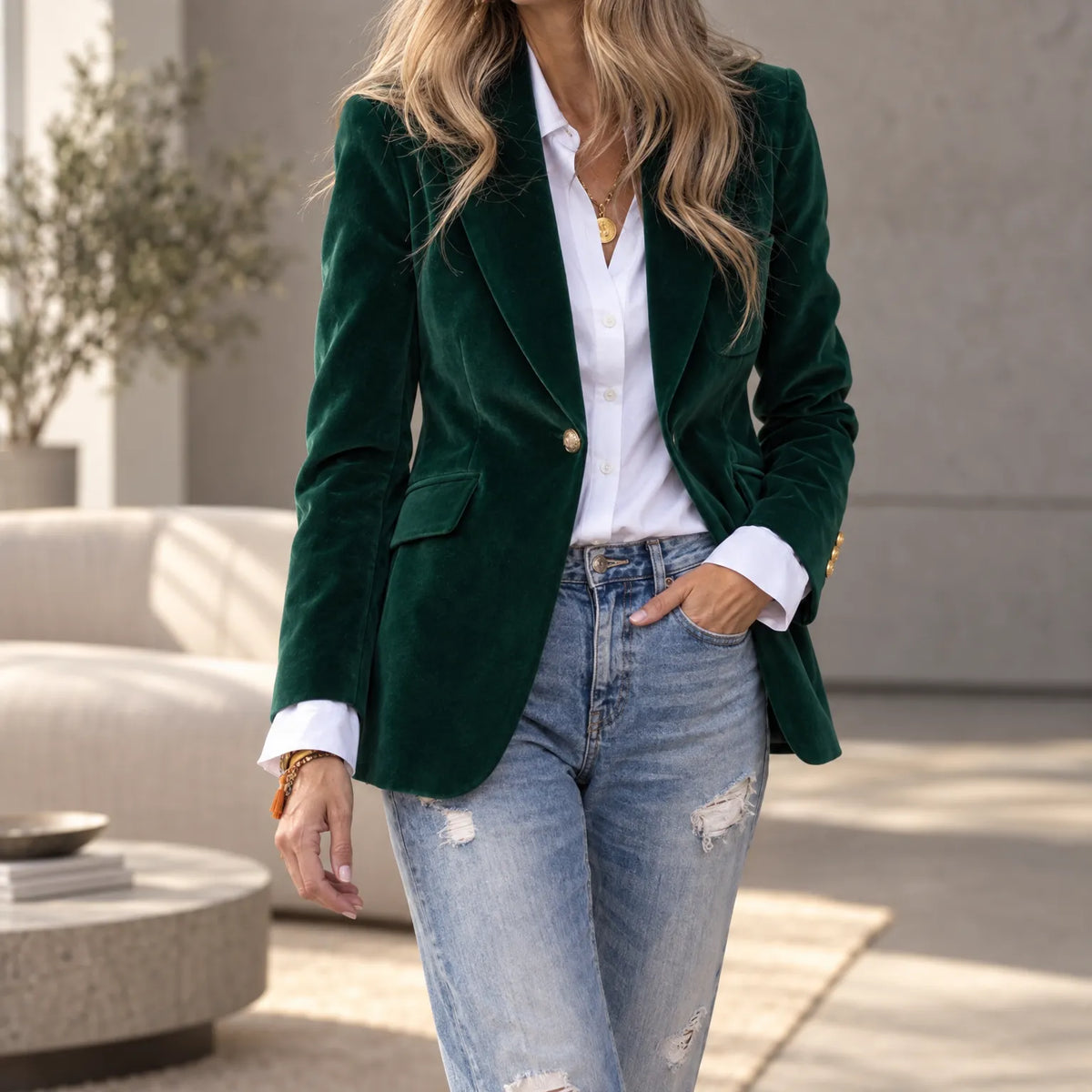 Lumina - Tailored Velvet Single-Button Blazer 