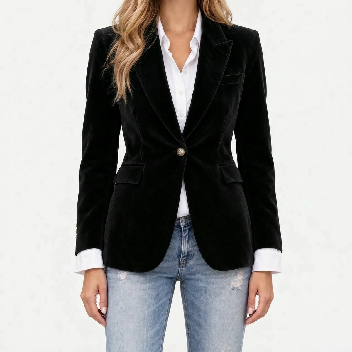 Lumina - Tailored Velvet Single-Button Blazer 
