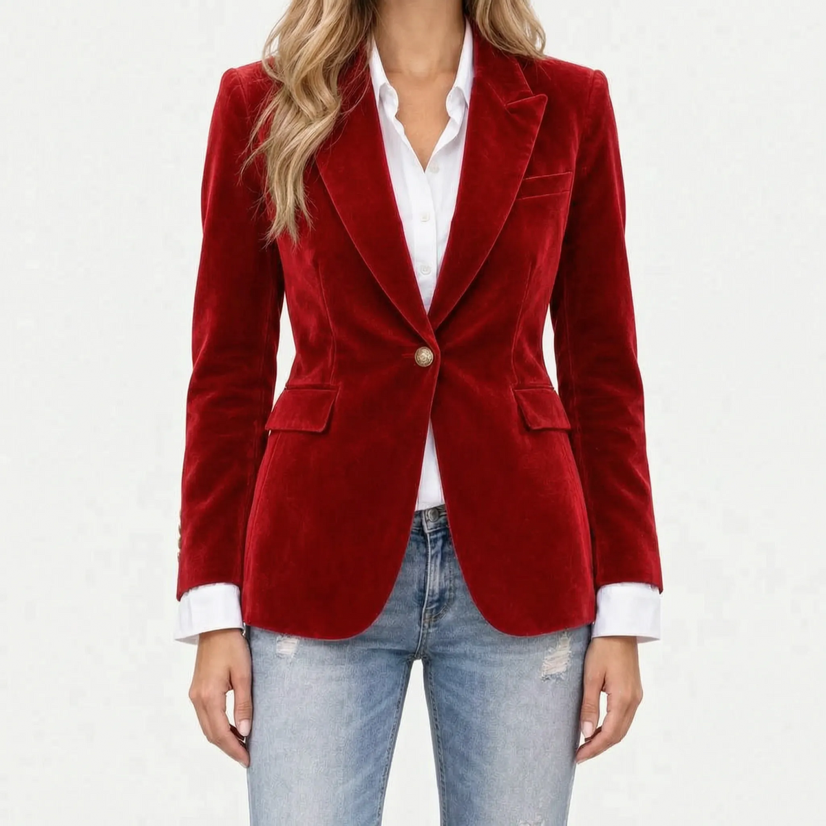 Lumina - Tailored Velvet Single-Button Blazer 