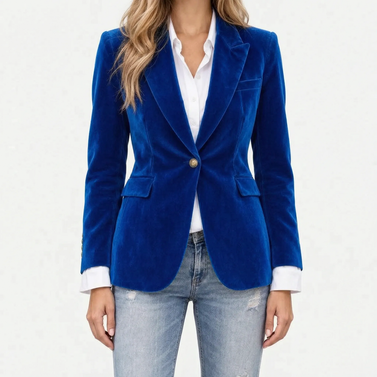 Lumina - Tailored Velvet Single-Button Blazer 