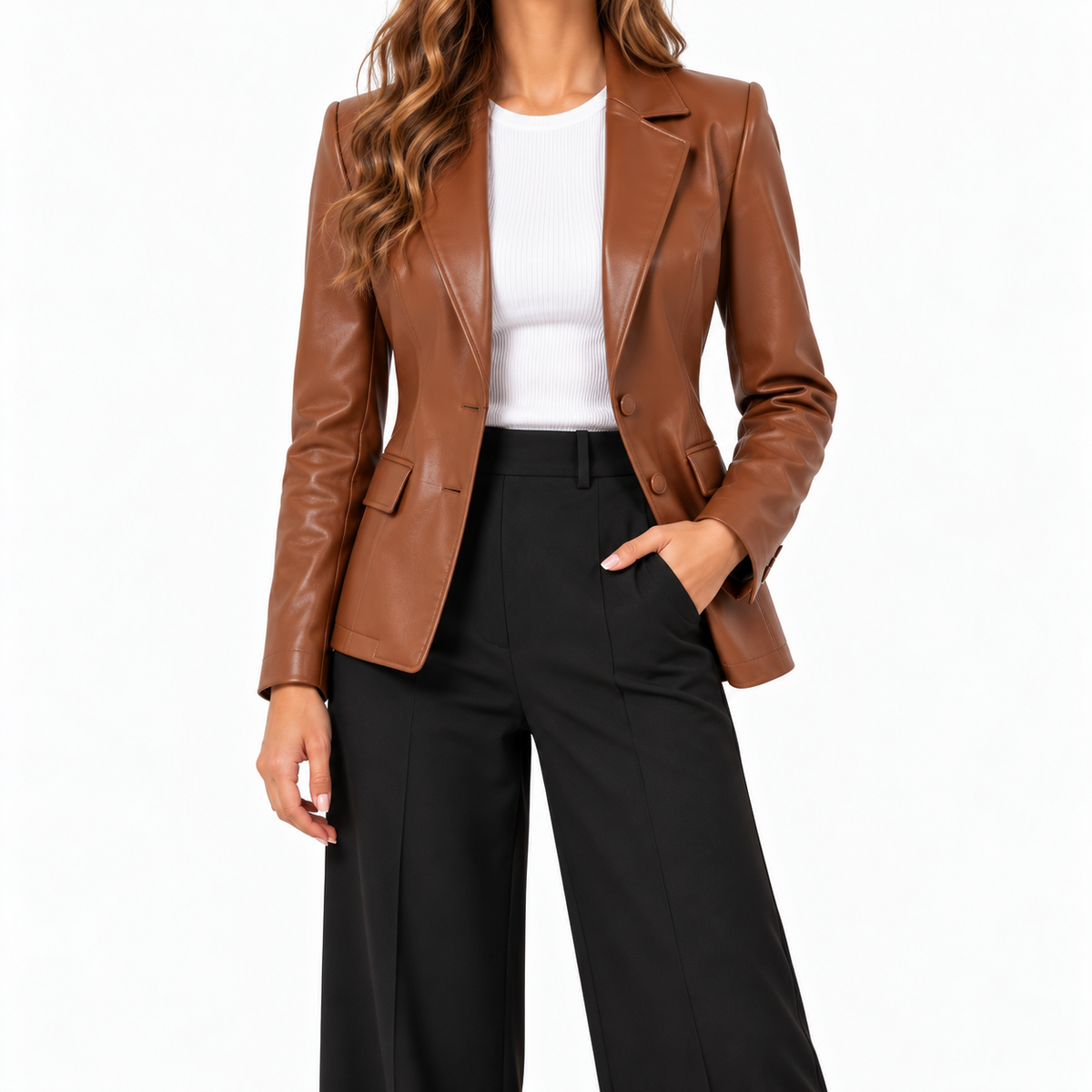 Marlowe - Tailored Faux Leather Blazer