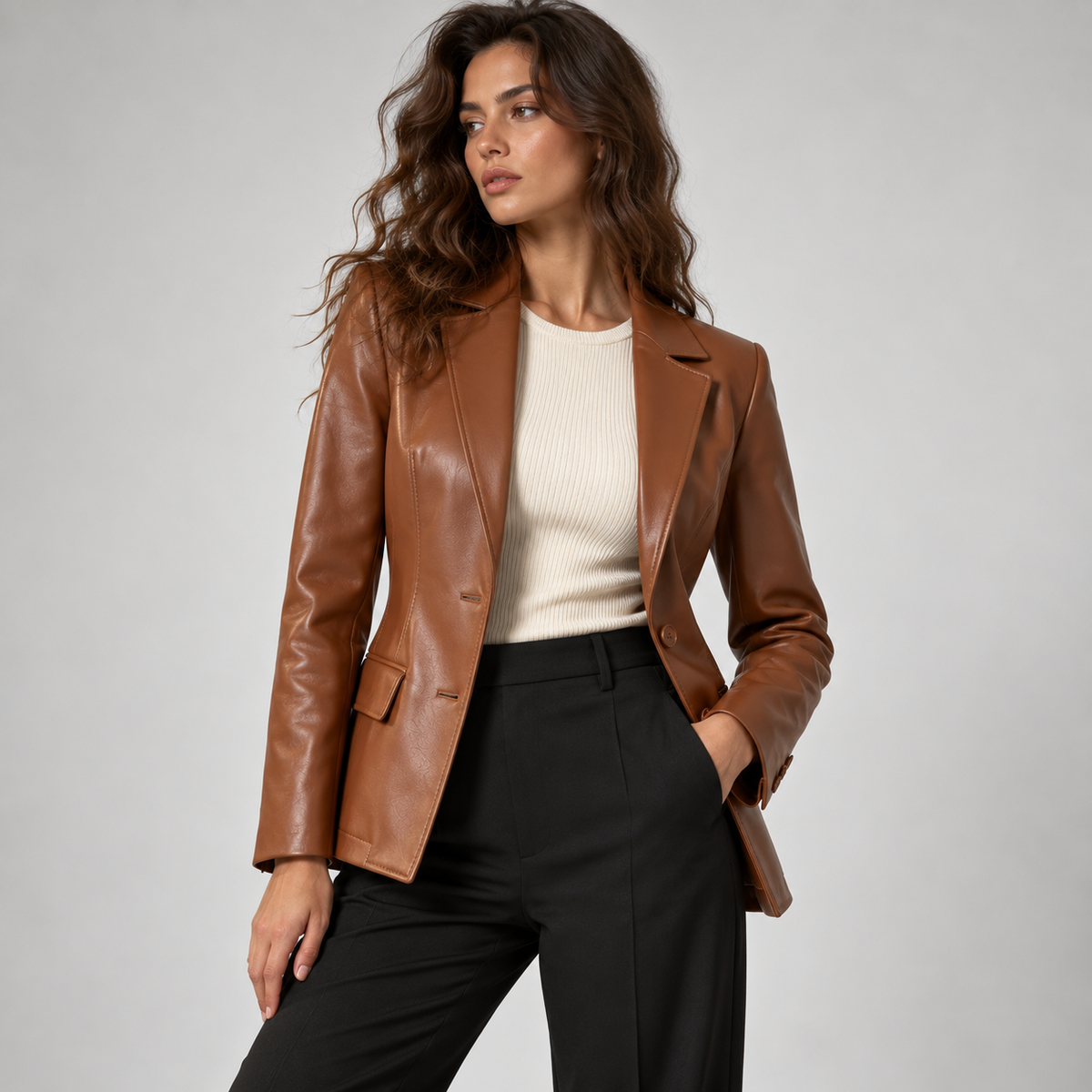 Marlowe - Tailored Faux Leather Blazer