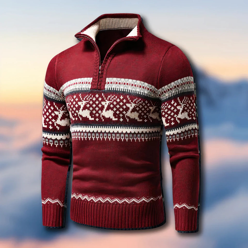 Men's Wool Blend Fair Isle Quarter-Zip Sweater | Warm Stylish Autumn Knit 0