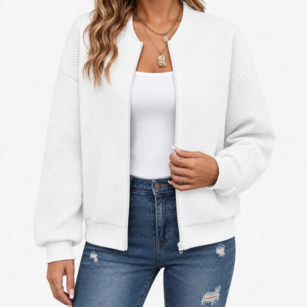 Nina  - Textured Zip Up Bomber Jacket