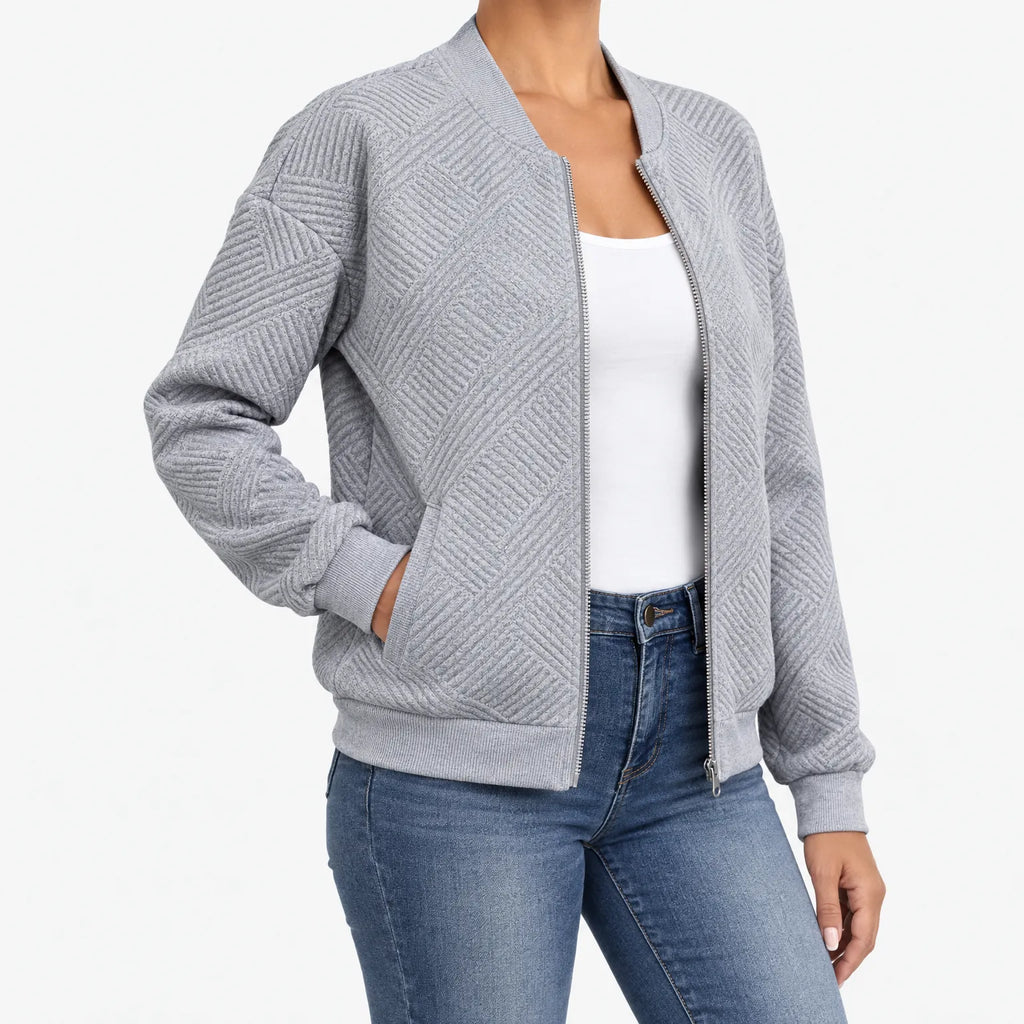 Nina  - Textured Zip Up Bomber Jacket