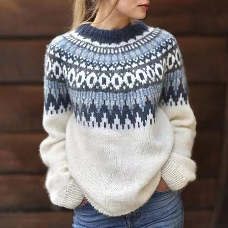 Pernille Collection | Women's Fair Isle Pullover Sweater with Relaxed Fit | Classic Crew Neck for Seasonal Comfort 0