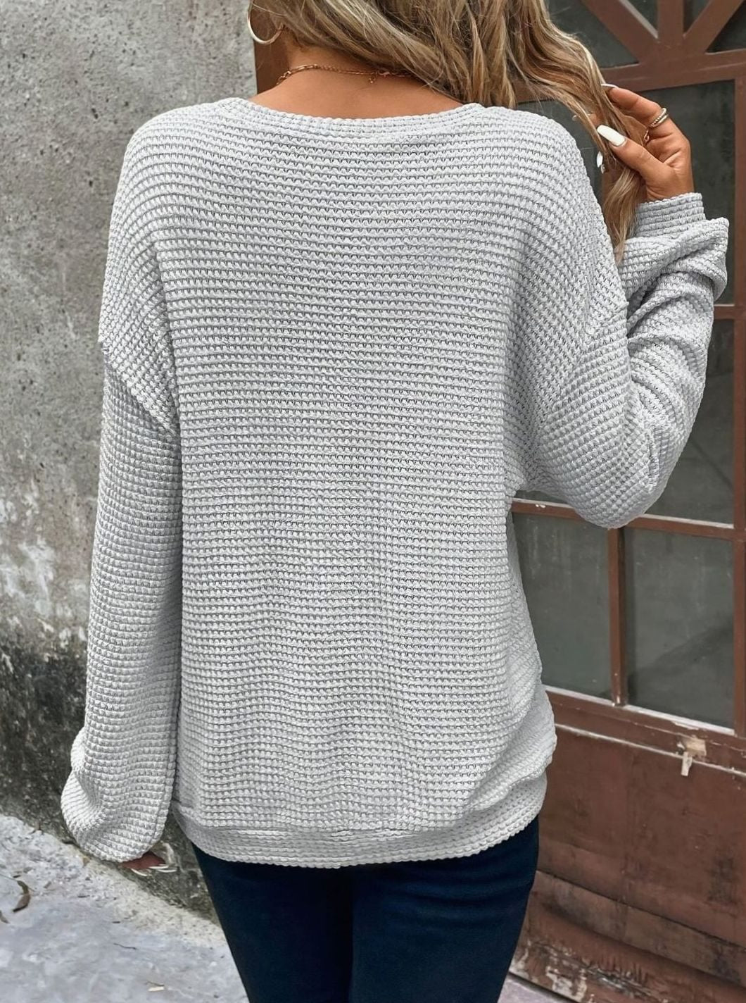 Relaxed Knit Collection | Women's Waffle-Knit Sweater with Drop-Shoulder Design | Soft, Cozy Layer for Everyday Comfort 3