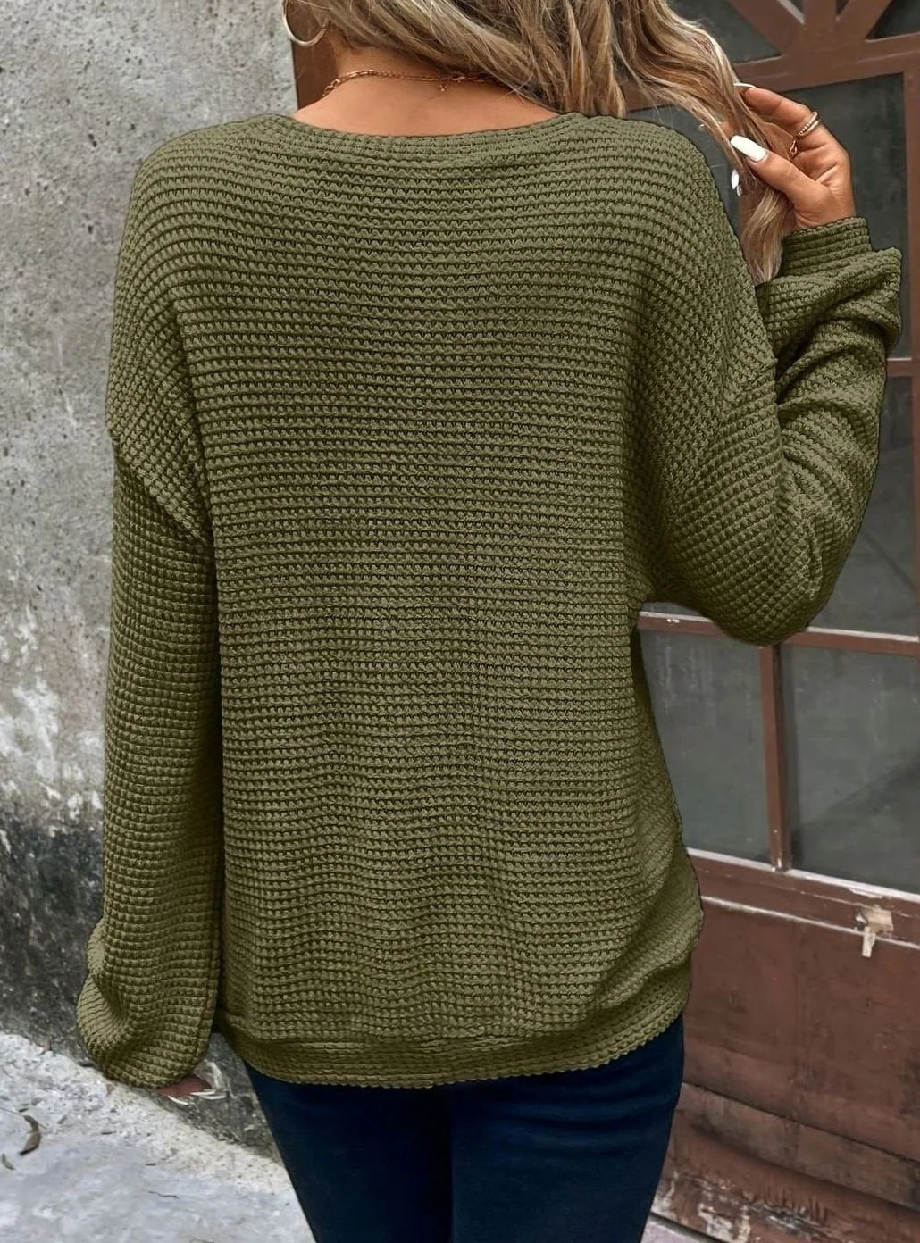 Relaxed Knit Collection | Women's Waffle-Knit Sweater with Drop-Shoulder Design | Soft, Cozy Layer for Everyday Comfort 8