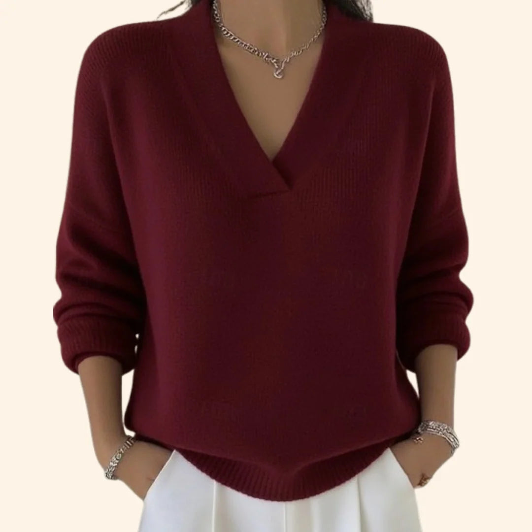 Rhonda Collection | Women's V-Neck Pullover Sweater with Relaxed Fit | Casual Drop Shoulder Design for Comfortable Layering 0