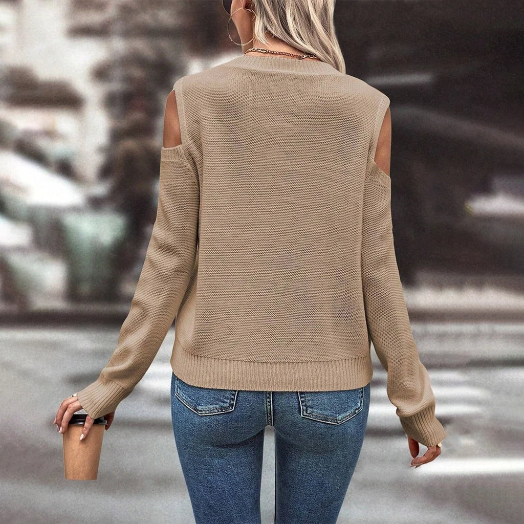 Sage Collection | Women's Cold Shoulder Cable Knit Sweater with Open Knit Detail | Relaxed Fit for Layering and Comfort 1