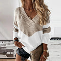 Stella Collection | Women's V-Neck Sweater with Chevron Color Block Design | Relaxed Fit Knitwear for Comfortable Style 0