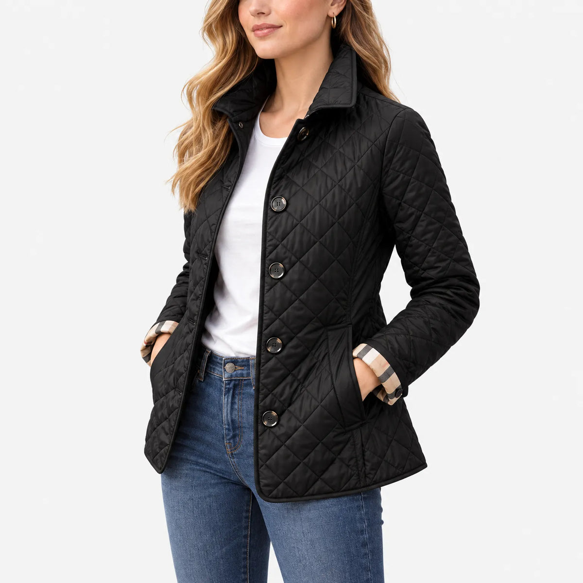 Teri  - Diamond Quilted Button Front Jacket