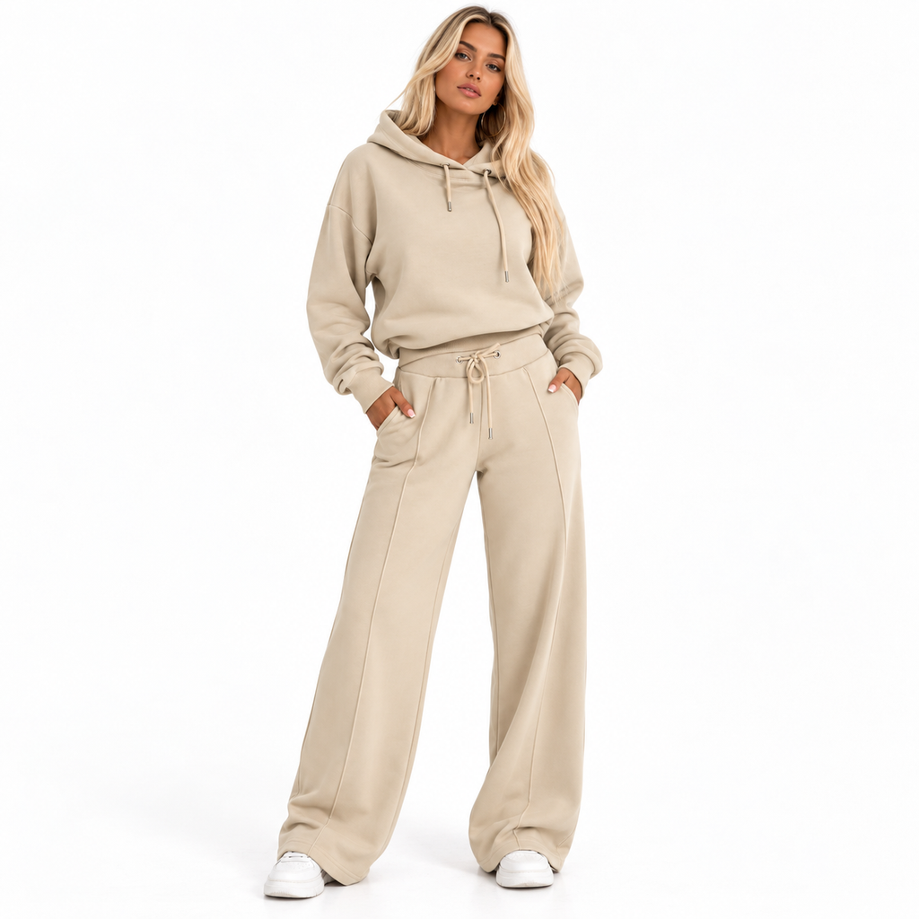 Veyra - Relaxed Layered Hoodie and Wide Leg Pants Set