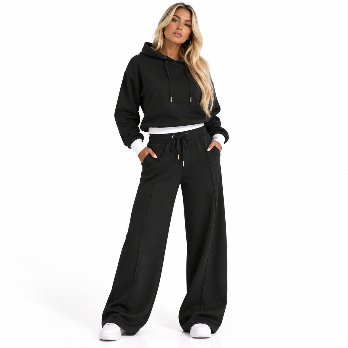 Veyra - Relaxed Layered Hoodie and Wide Leg Pants Set