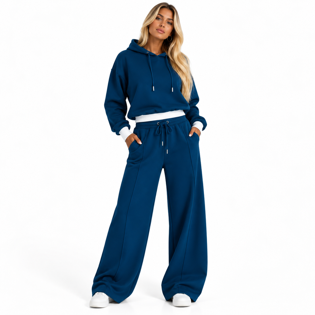Veyra - Relaxed Layered Hoodie and Wide Leg Pants Set