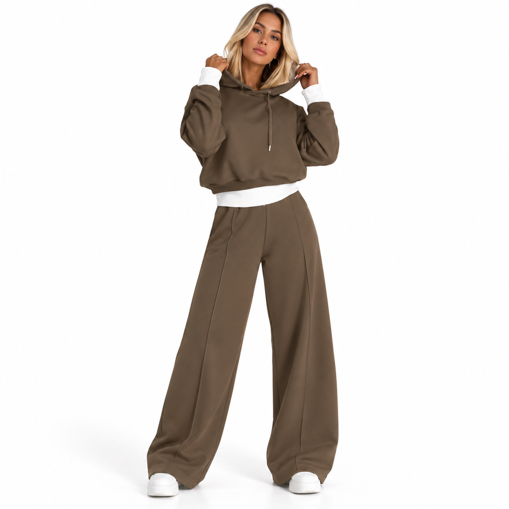 Veyra - Relaxed Layered Hoodie and Wide Leg Pants Set