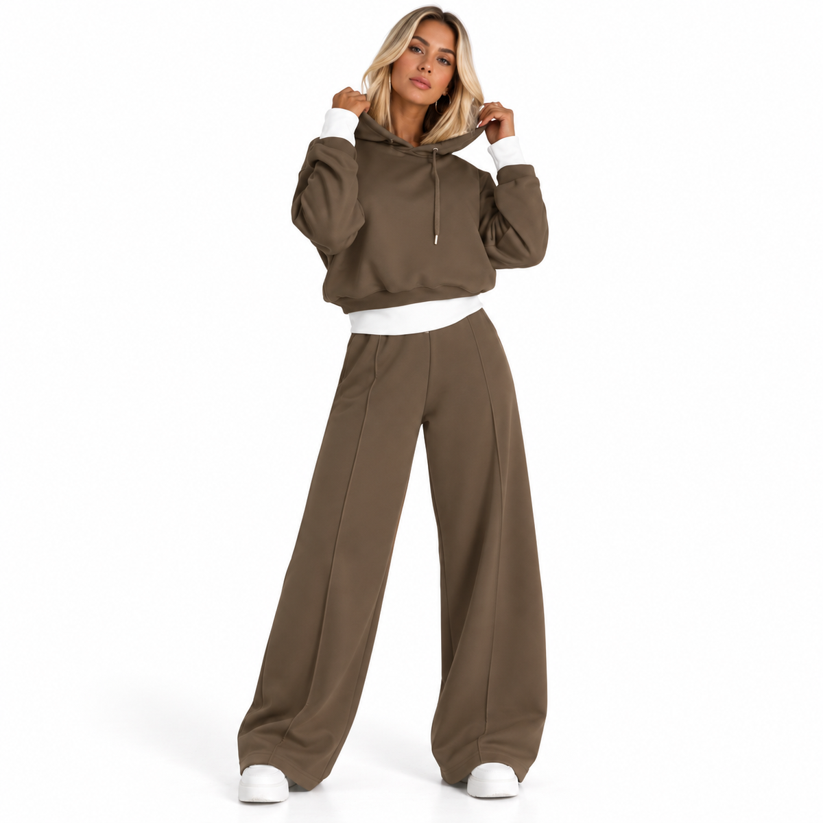 Veyra - Relaxed Layered Hoodie and Wide Leg Pants Set