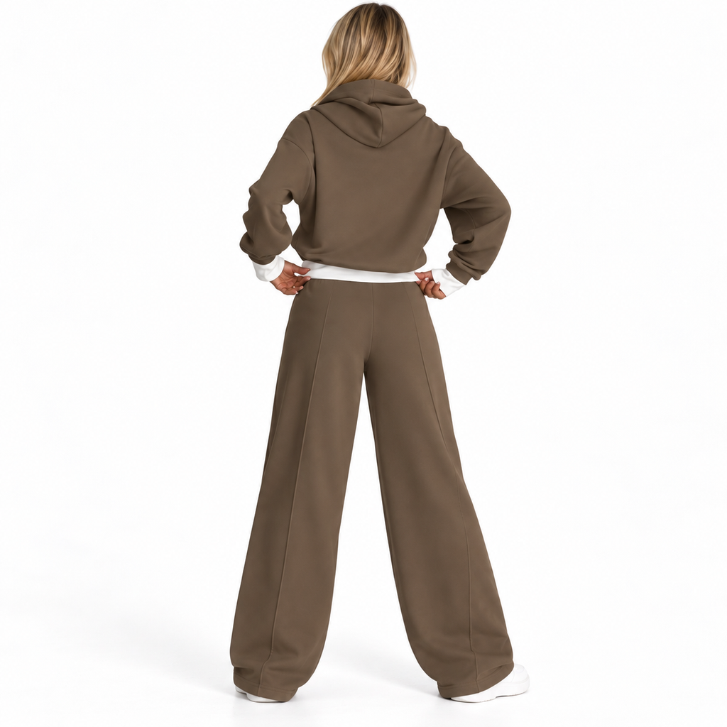Veyra - Relaxed Layered Hoodie and Wide Leg Pants Set