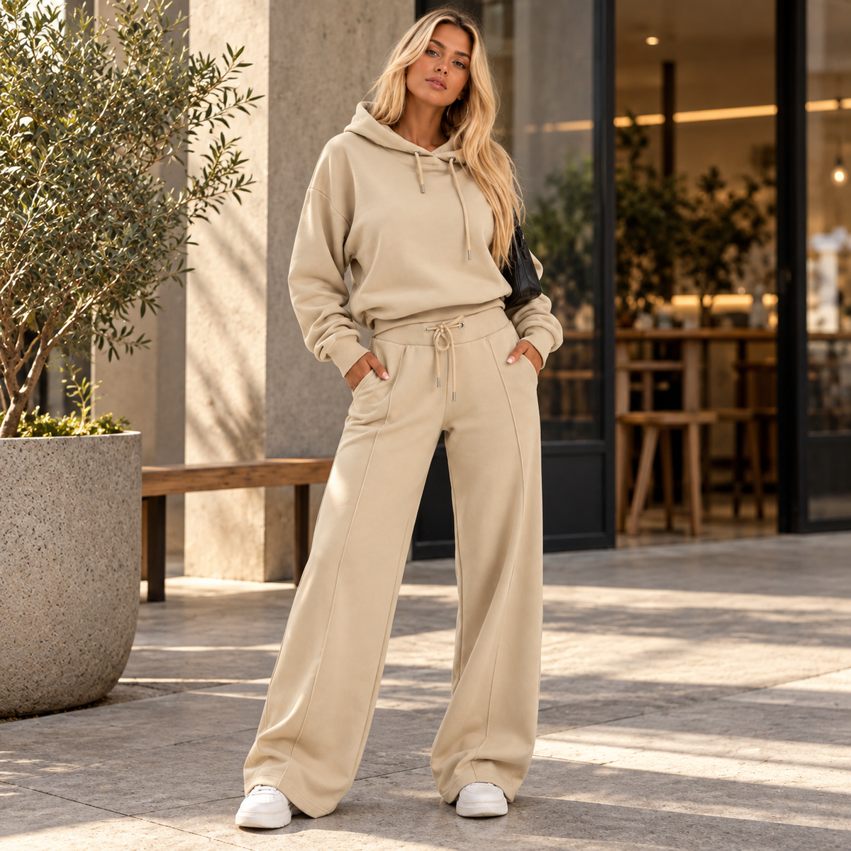 Veyra - Relaxed Layered Hoodie and Wide Leg Pants Set