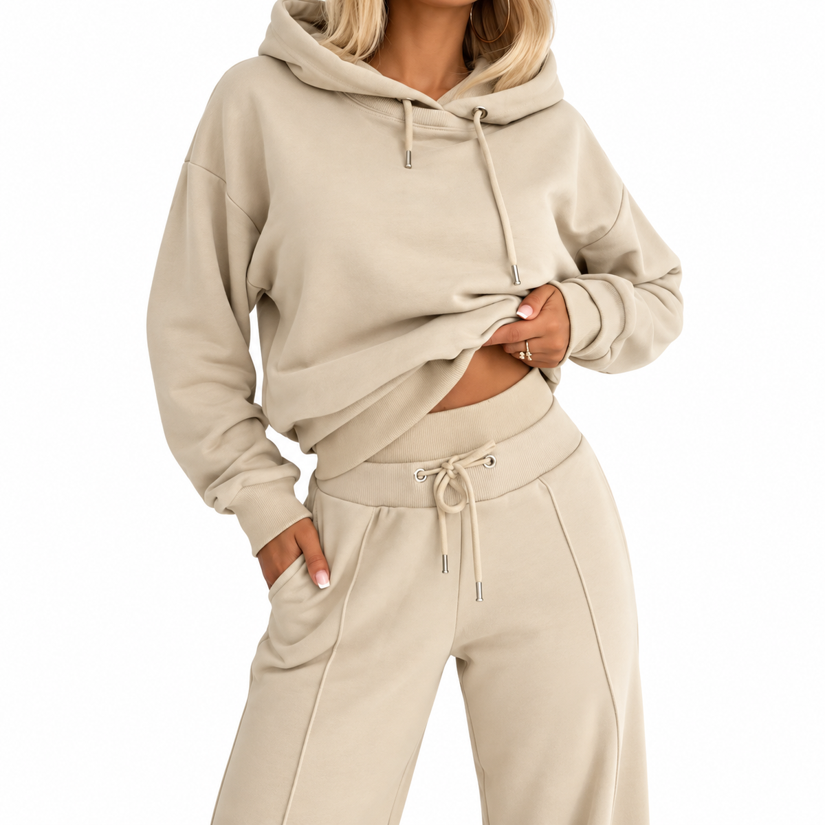 Veyra - Relaxed Layered Hoodie and Wide Leg Pants Set