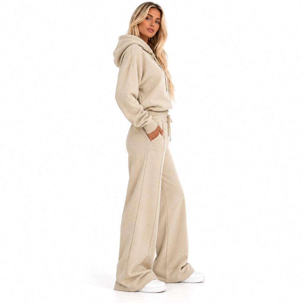 Veyra - Relaxed Layered Hoodie and Wide Leg Pants Set