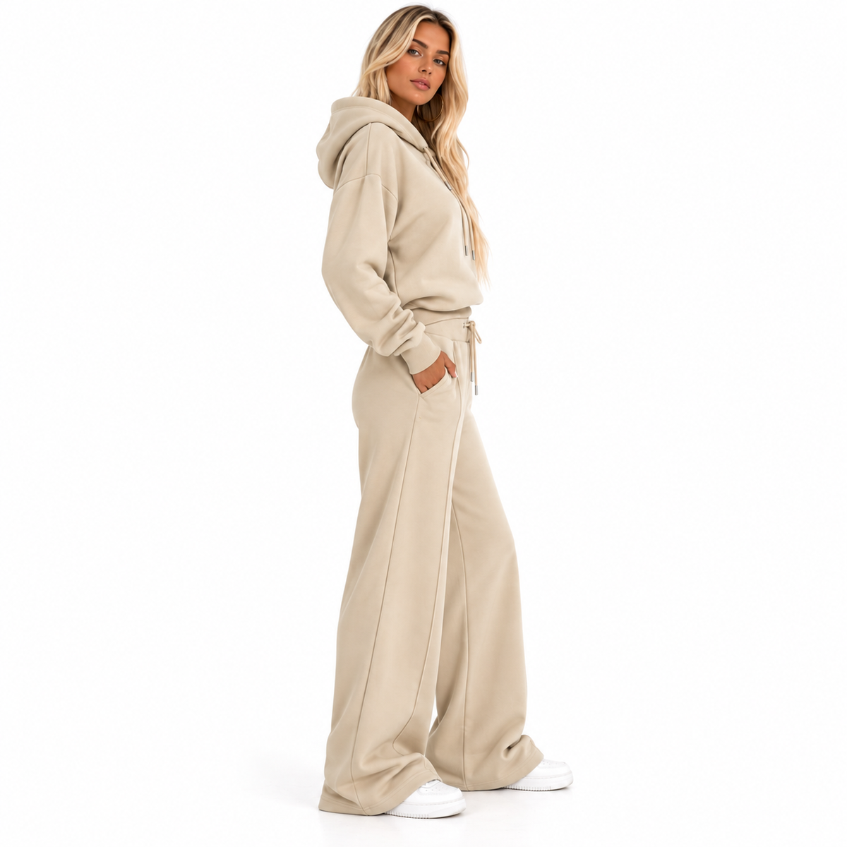 Veyra - Relaxed Layered Hoodie and Wide Leg Pants Set