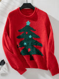 Women's Acrylic Knit Crewneck Sweater | Festive Christmas Tree Pattern Autumn Winter 0