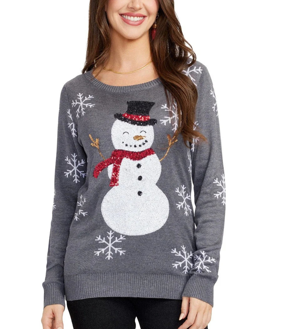 Women's Acrylic Knit Winter Sweater | Cozy Festive Snowman Pullover 0