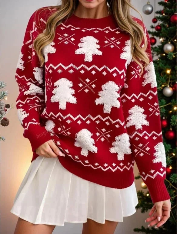 Women's Cotton-Nylon Blend Jacquard Sweater | Festive Comfortable Winter Crewneck 4