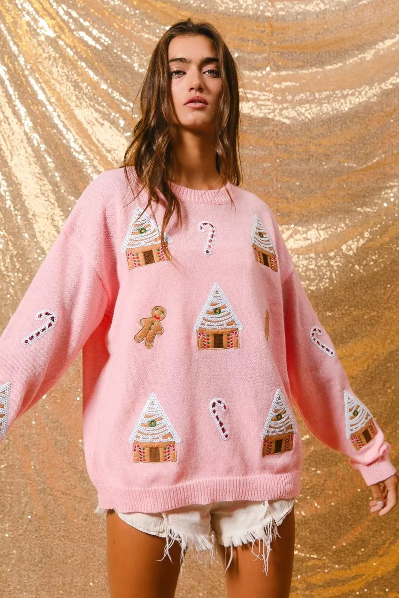 Women's Cotton Blend Winter Crew Neck Sweater | Festive Gingerbread Design Casual Top 5