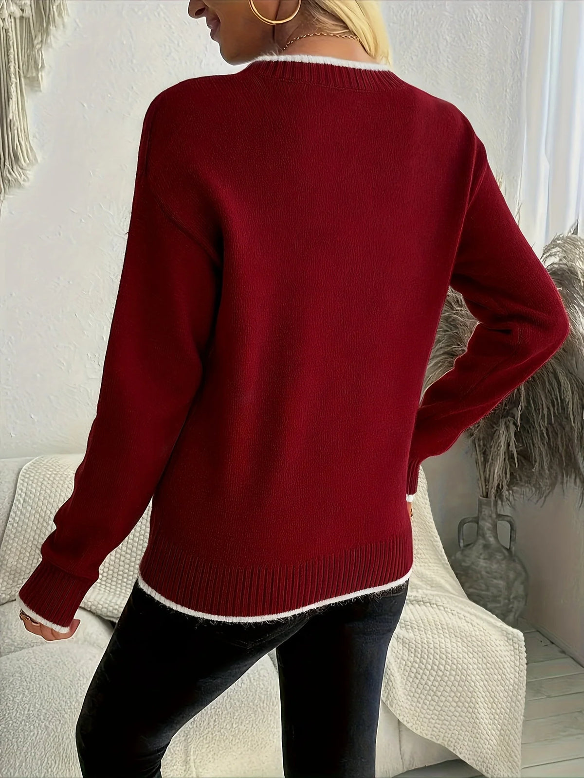 Women's Knit Cotton Sweater | Cozy Festive Snowflake Design for Winter 3