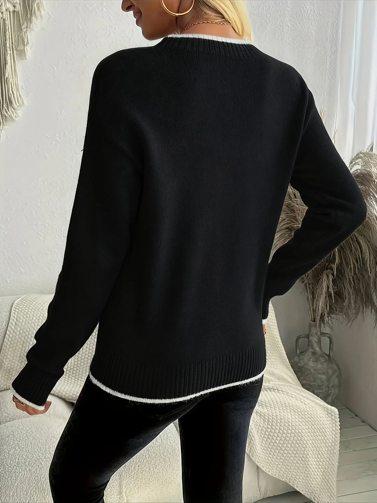 Women's Knit Cotton Sweater | Cozy Festive Snowflake Design for Winter 6