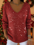 Women's Lightweight Knit Sequin Sweater | Elegant V-Neck Winter Top 0