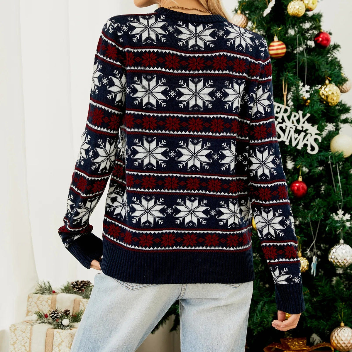 Women's Wool Blend Fair Isle Christmas Sweater | Cozy Relaxed-Fit Long Sleeve Winter Jumper 5