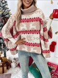Women's Wool Blend Oversized Turtleneck Sweater | Festive Reindeer Pattern Winter Jumper 0