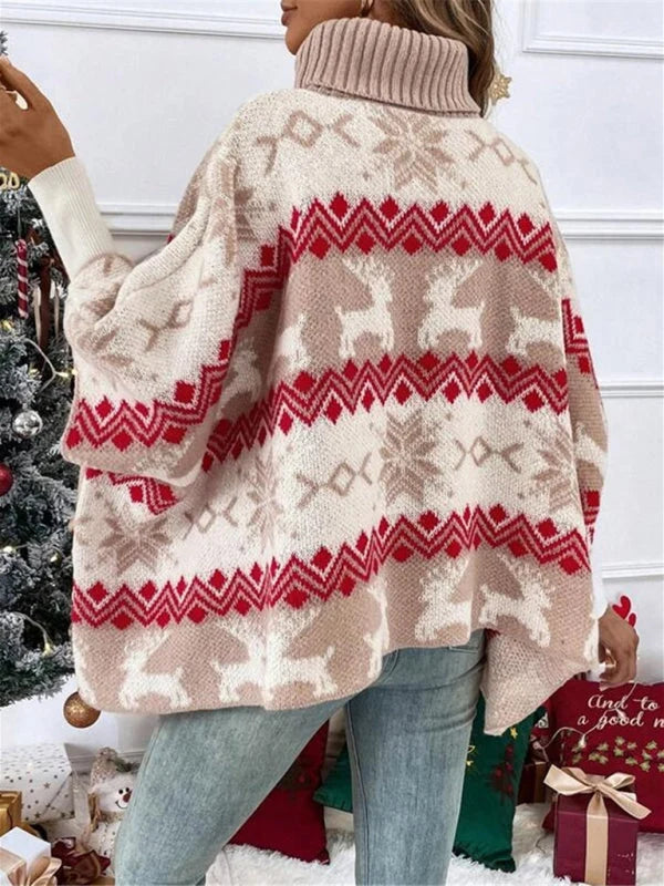 Women's Wool Blend Oversized Turtleneck Sweater | Festive Reindeer Pattern Winter Jumper 2