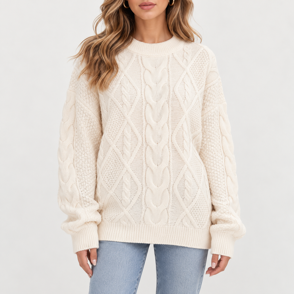 Coby – Oversized Cable Knit Drop-Shoulder Crewneck Jumper