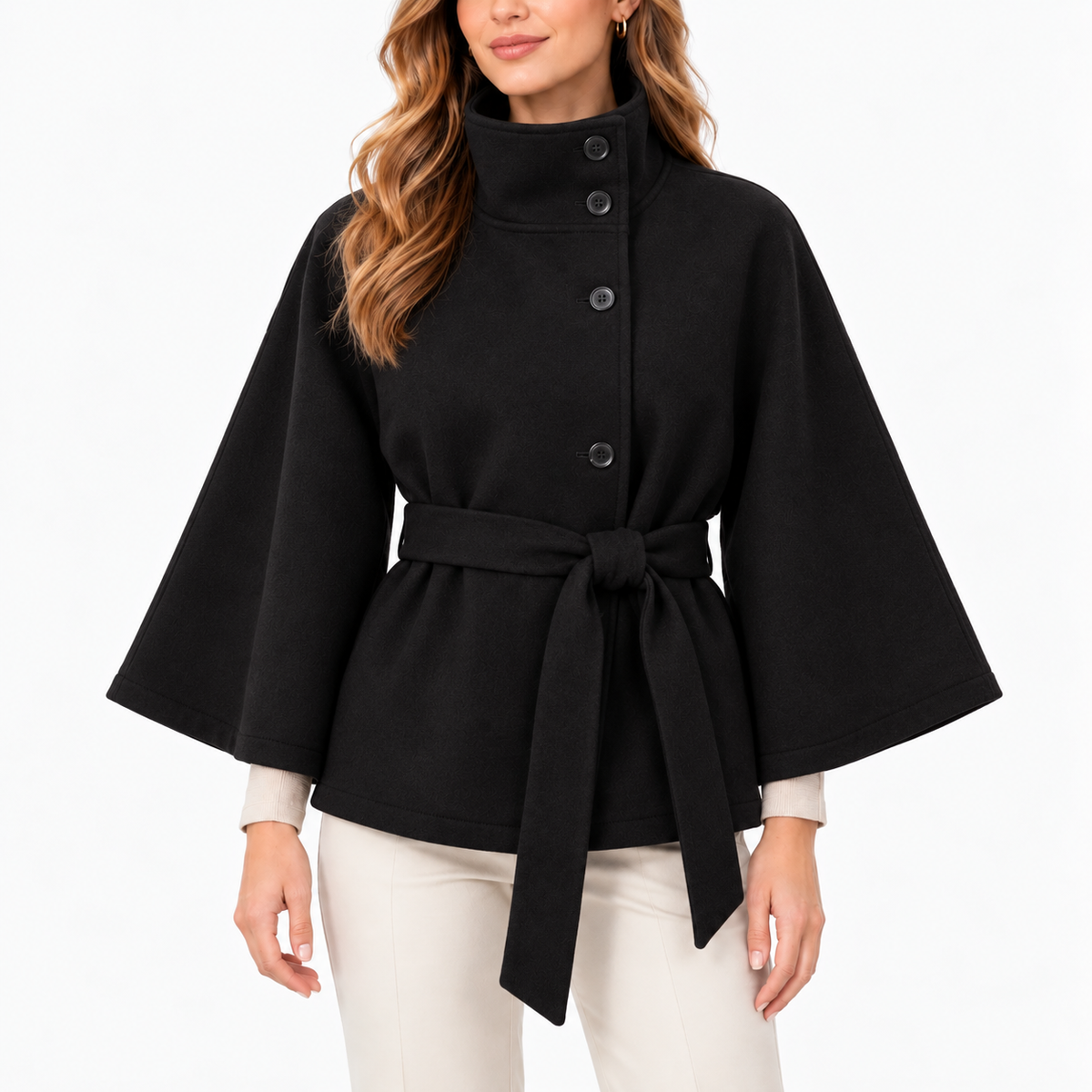 Daisy  - High Collar Belted Cape Jacket