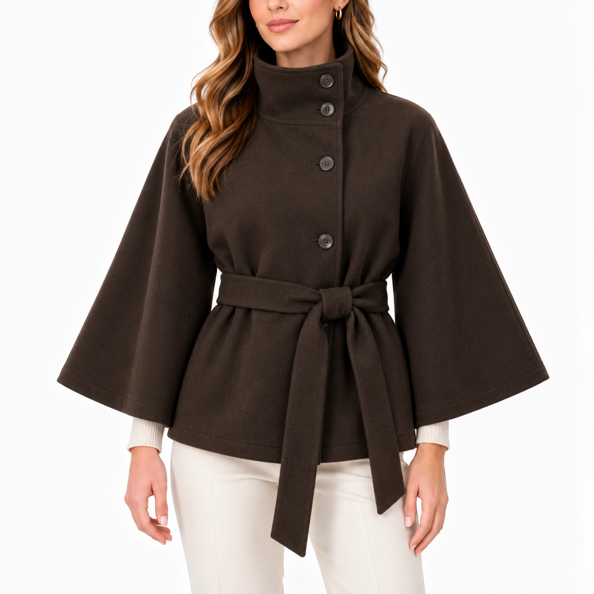 Daisy  - High Collar Belted Cape Jacket
